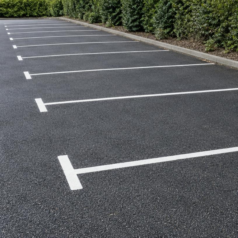 White parking bay lines on an empty car park