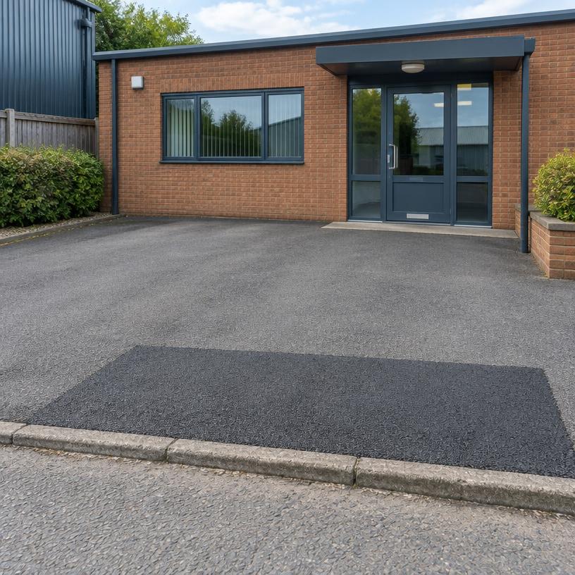 Repaired tarmac forecourt outside business premises