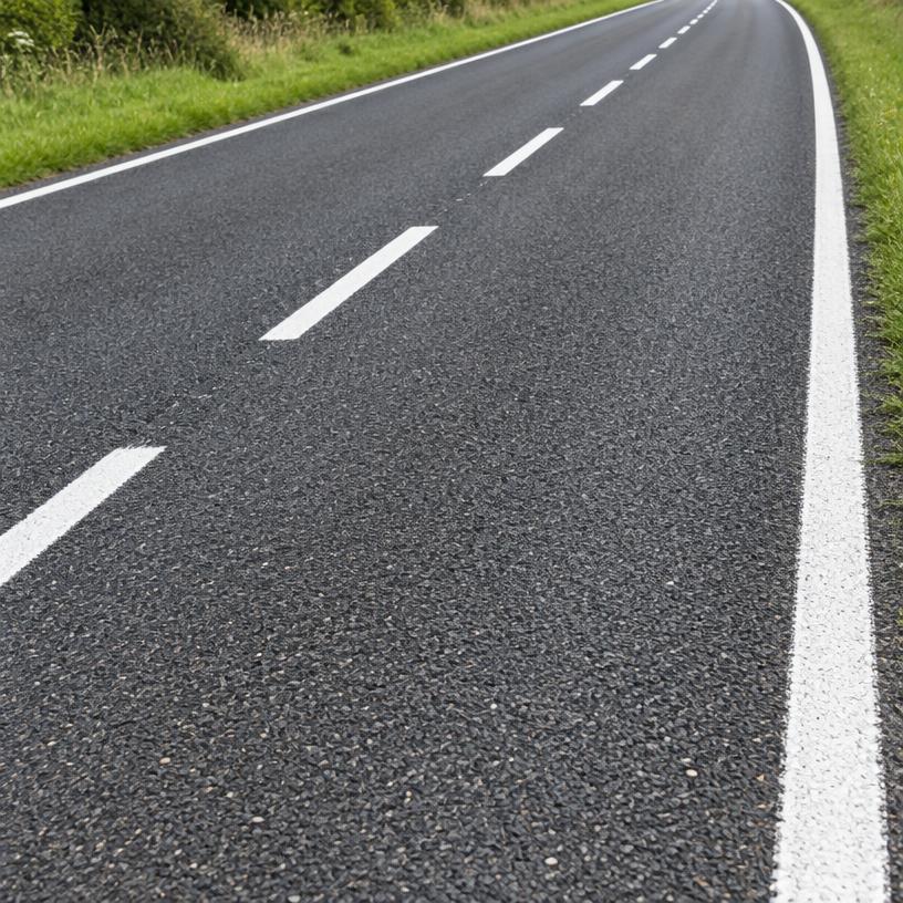 Fresh white centre and edge lines on a road